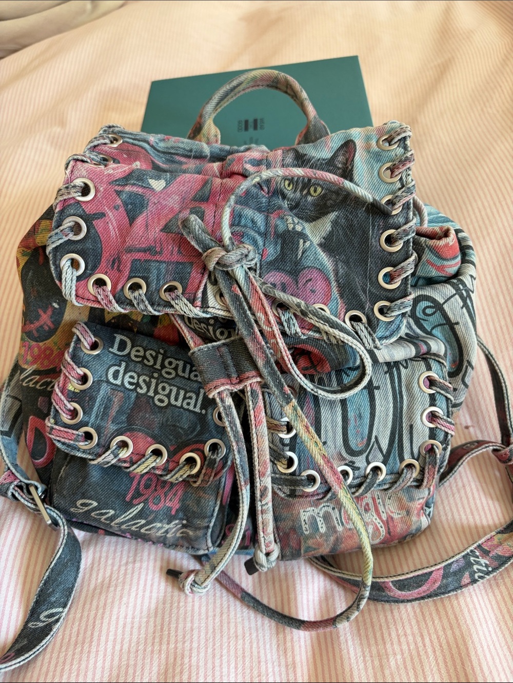 Desigual Multicolor Graphic Lace-Up Drawstring Backpack